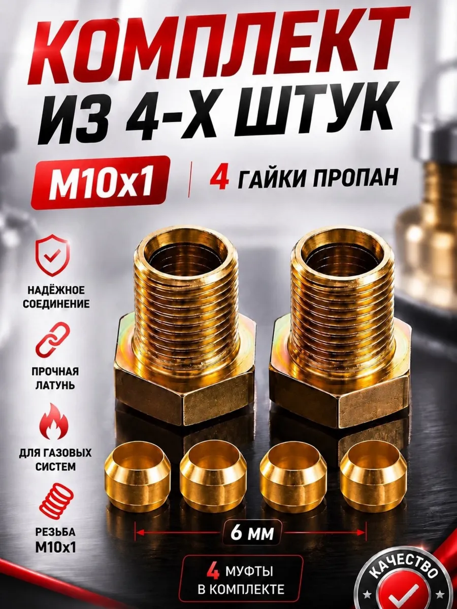 Гайка упорная ГБО ПРОПАН 6 мм (М10х1) (4 ШТУКИ)