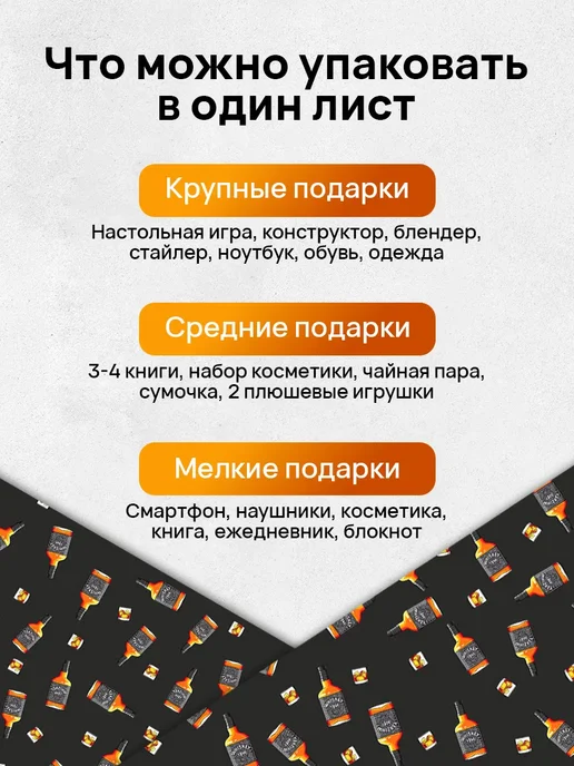Линейка! Бумага упаковочная черная виски 2 рулона 70x100 см, черный, фото 4