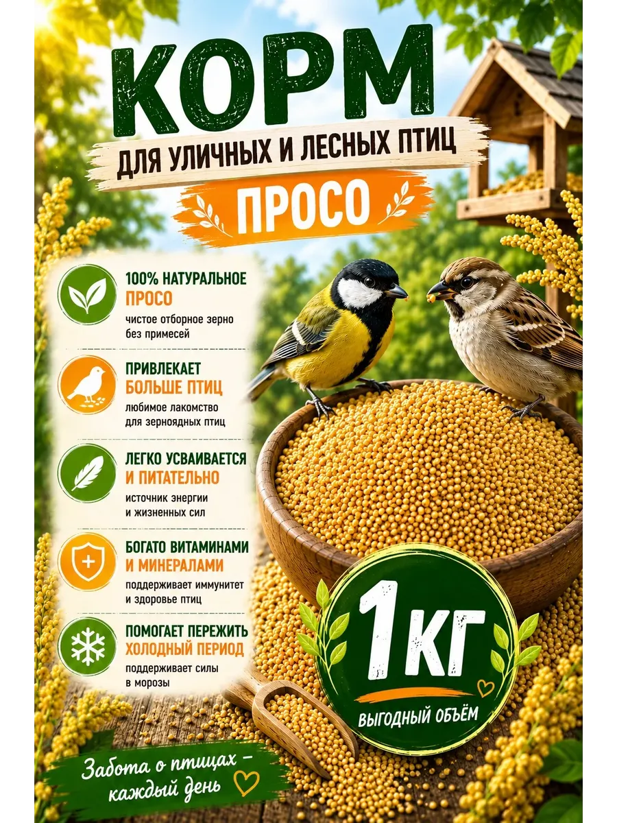 Корм для уличных и лесных птиц (просо) 1кг