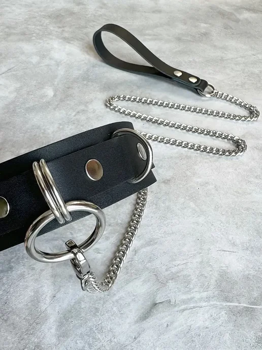Dr.Harness Ошейник кожаный бдсм для секса, интим поводок, черный, фото 7