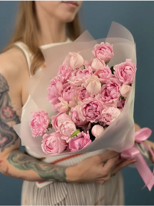 ROZA4U Букет живых цветов 9 кустовых сиреневых роз Кэнди Флоу 40 см, фиолетовый, фото 3