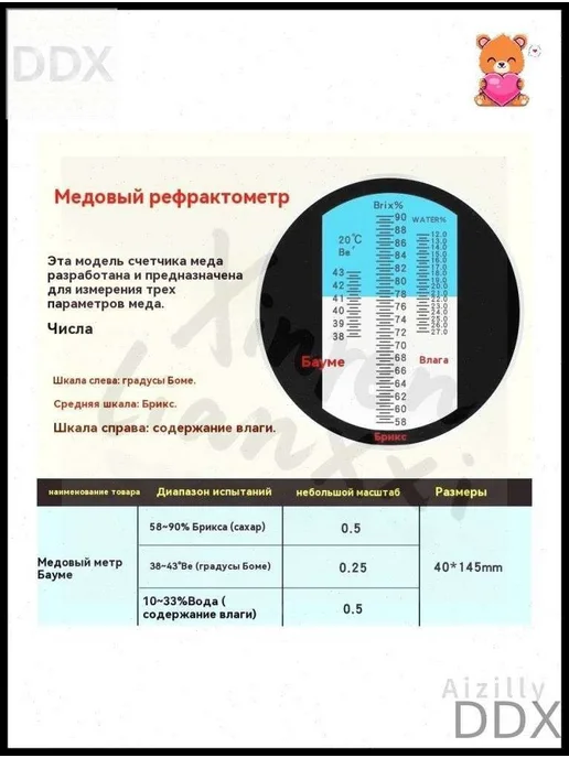 Рефрактометр для мёда 0–25% влаги, 0–90°Brix, вариант, фото 2