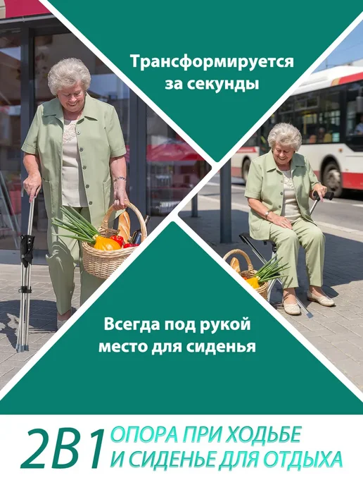 Трость стул 2 в 1, серый, фото 3