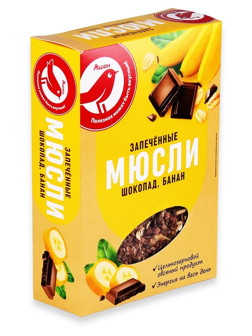 Мюсли запеченные АШАН Красная птица шоколад банан, 375, красный, фото 2