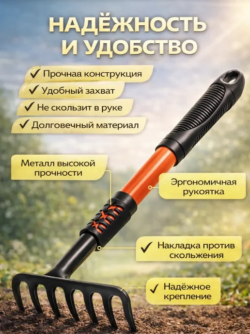 bumblestar Грабли садовые ручные 5 зубьев 42 см, черный, фото 2