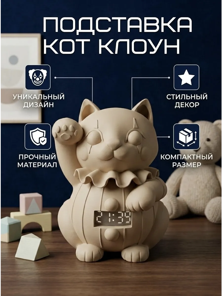 Подставка-статуэтка «Кот-Клоун» для Яндекс Мини 1, 2, 3.....
