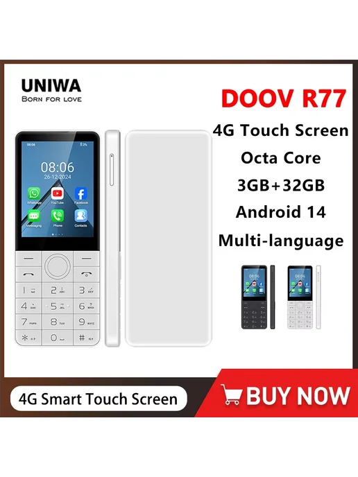 UNIWA DOOV R77 4G, черный, 2.8", 3 32 ГБ, Android 14, клавиатура и, 4 г, 32 ГБ, фото 2