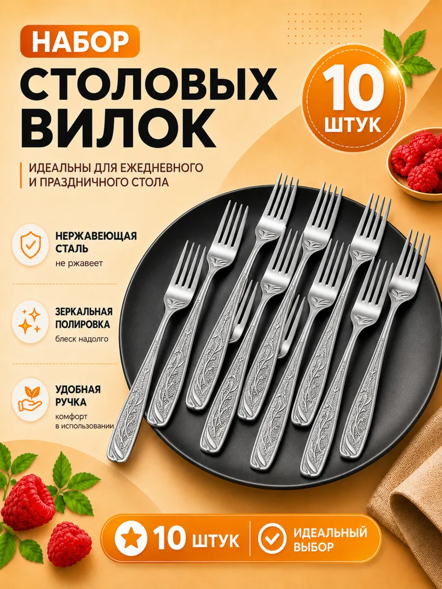 Вилки столовые набор 10 шт из нержавеющей стали