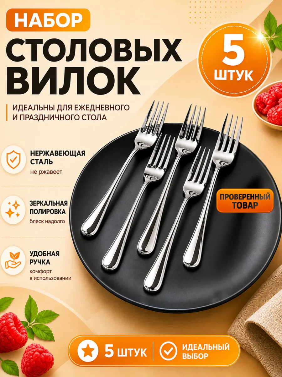 Вилки столовые набор 5 шт из нержавеющей стали