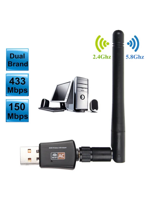 USB-адаптер Wi-Fi 600 Мбит с, 2,4 5 ГГц, RTL8811AU, 2 4, фото 2