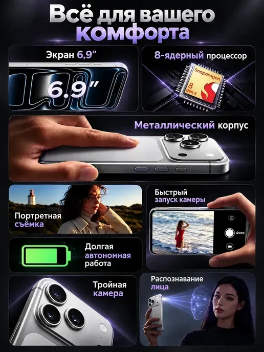Смартфон YFQTXLW I18 Pro Max 6/1024 ГБ, желтый, фото 3