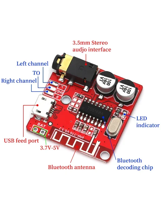 Huaxingfu Bluetooth 4.1 Аудиоприемник Red, Type-C, 5 шт, 5 шт, фото 7
