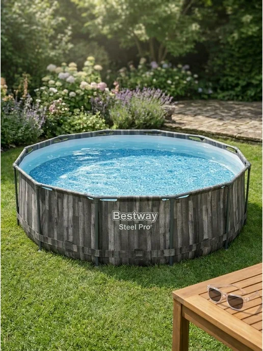 Бассейн каркасный стилизованный под темное дерево Bestway Steel Pro 561QW (305х100 см), 305x100 см, фото 2