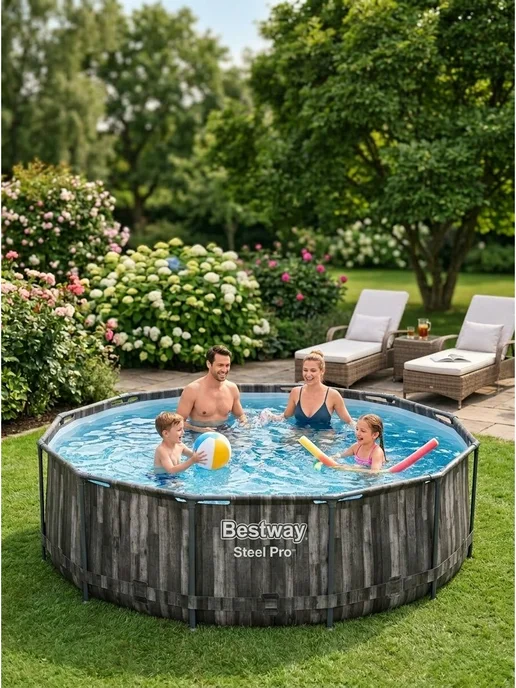 Бассейн каркасный стилизованный под темное дерево Bestway Steel Pro 561QW (305х100 см), 305x100 см, фото 4