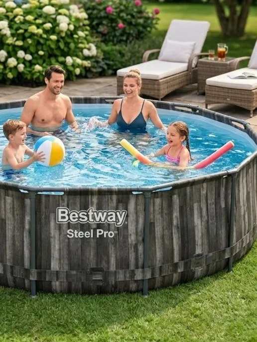 Бассейн каркасный стилизованный под темное дерево Bestway Steel Pro 561QW (305х100 см), 305x100 см, фото 5