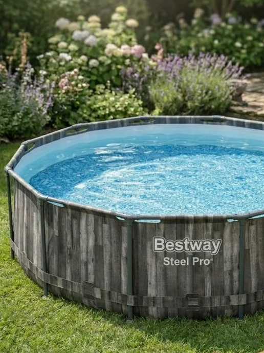 Бассейн каркасный стилизованный под темное дерево Bestway Steel Pro 561QW (305х100 см), 305x100 см, фото 6