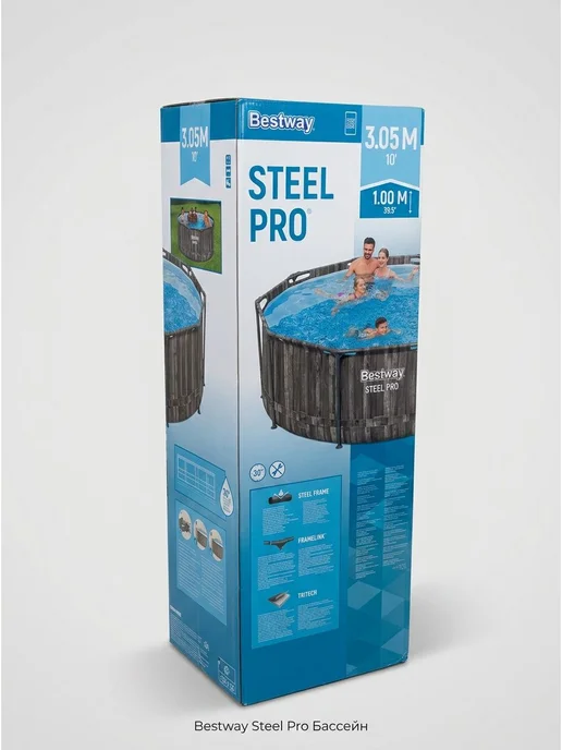 Бассейн каркасный стилизованный под темное дерево Bestway Steel Pro 561QW (305х100 см), 305x100 см, фото 7