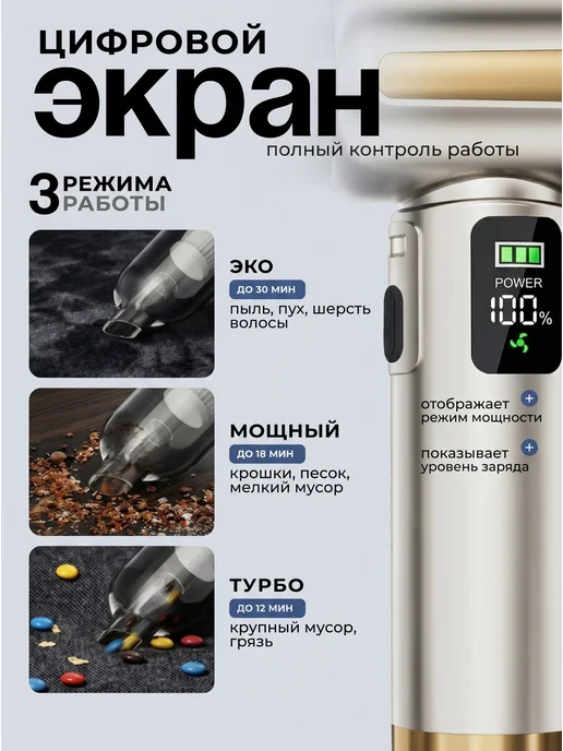BlackRuver Пылесос для автомобиля беспроводной мощный, черный, фото 4