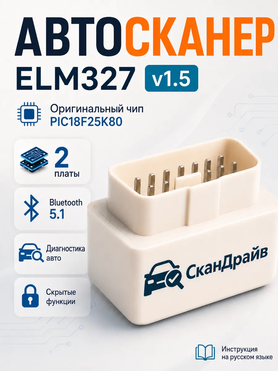 Автосканер для диагностики автомобиля OBD2 ELM327 v1.5
