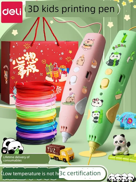 3D Ручка Deli Детская-Зеленый, 28 стержней+подарок, зеленый, фото 2