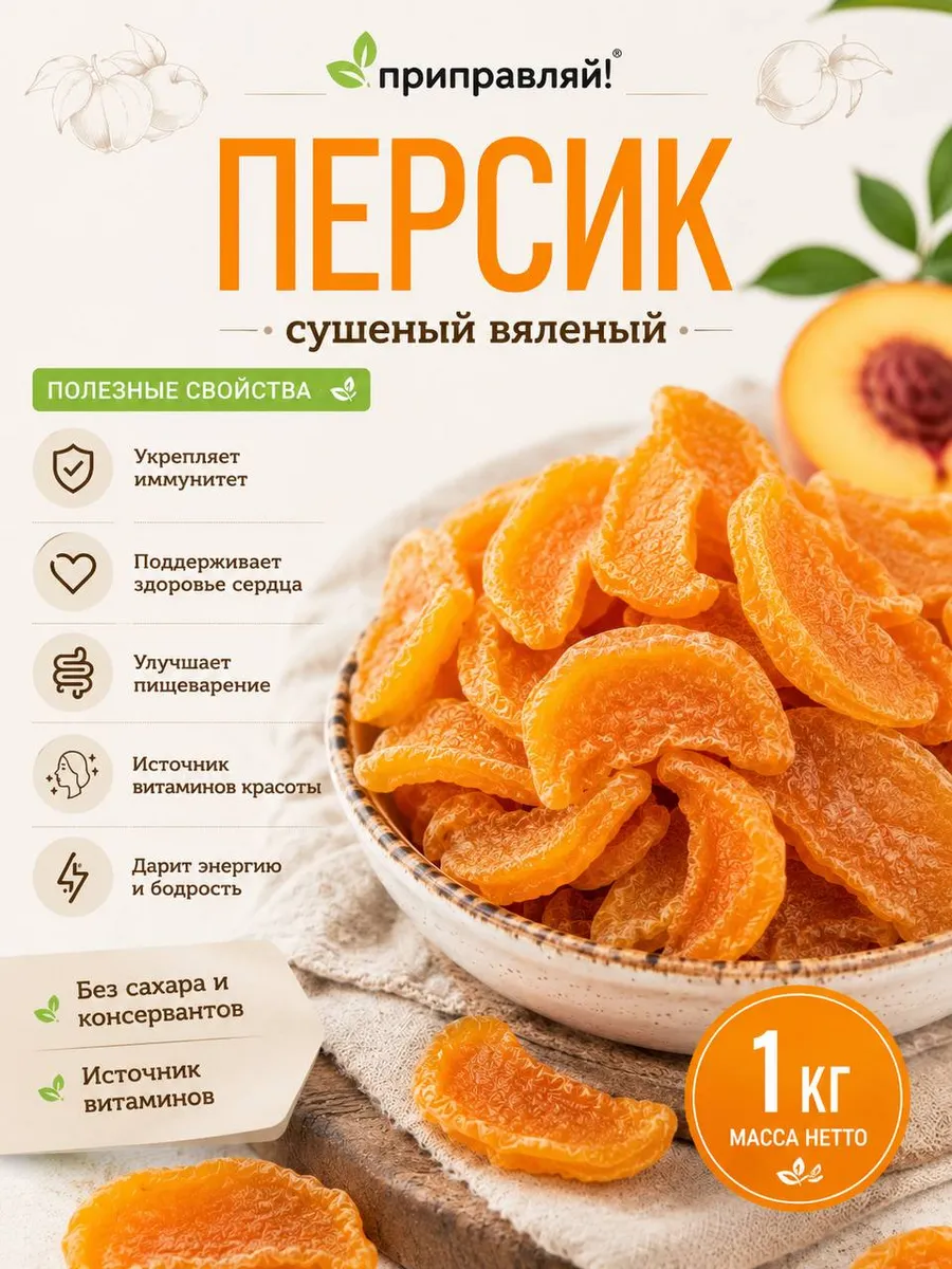 Сушеный персик вяленый 1 кг
