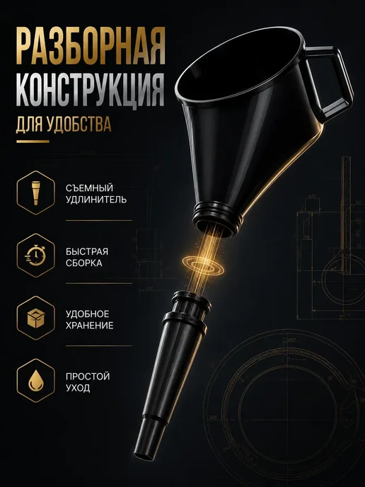 LEES Лейка для топлива со съемным носом и ручкой авто, черный, фото 2