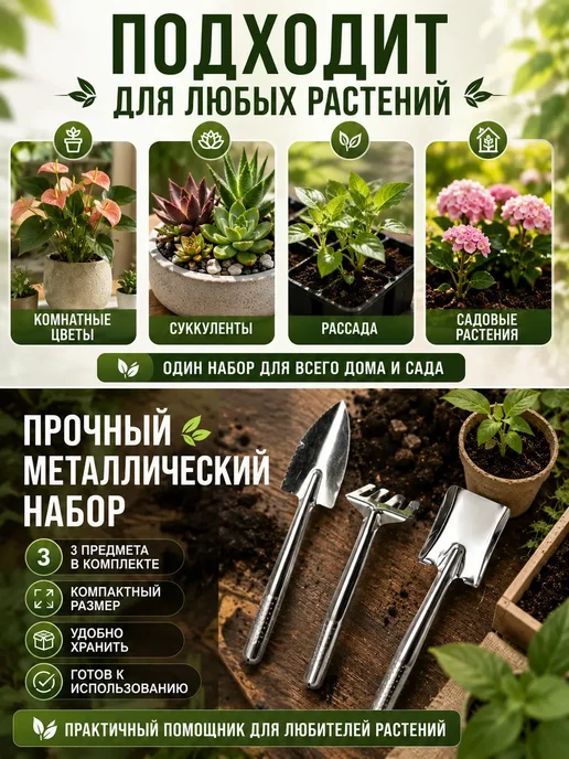 BANUIS18 Набор садовых инструментов для рассады и комнатных растений, серый, фото 4