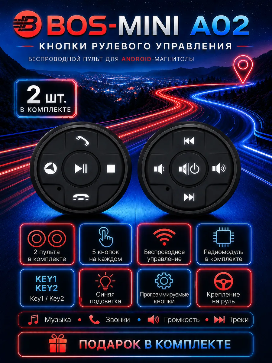 Автомобильный кнопки рулевого управления Bos-Mini A02