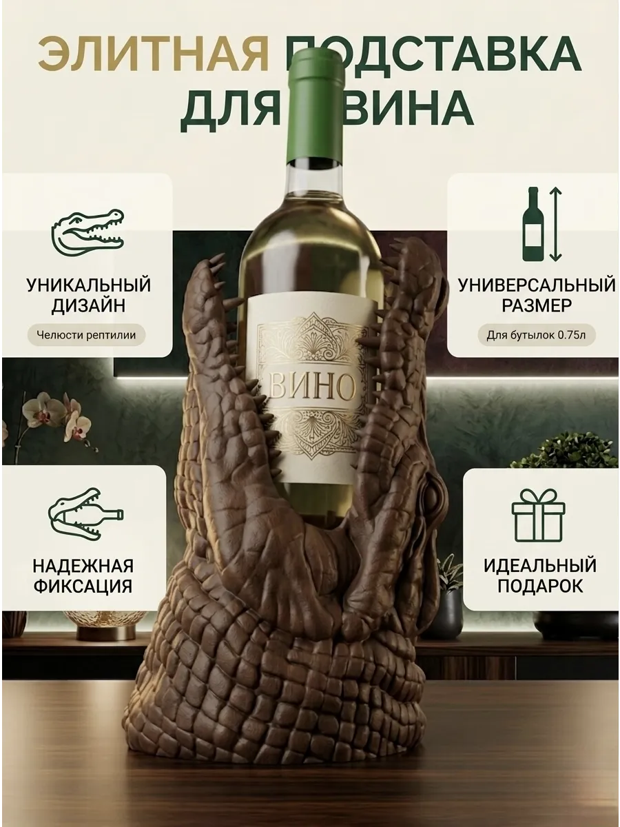 Подставка под вино Крокодил, коричневый...