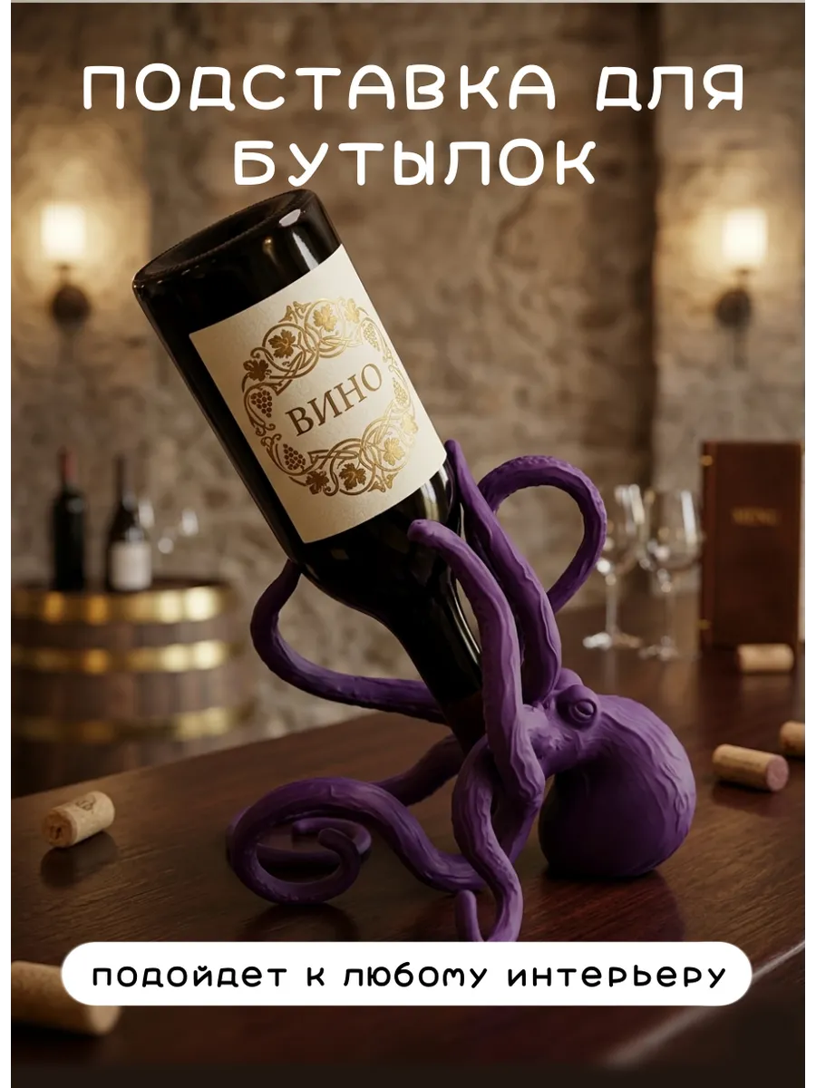 Подставка под вино Кракен Осьминог, фиолетовый...