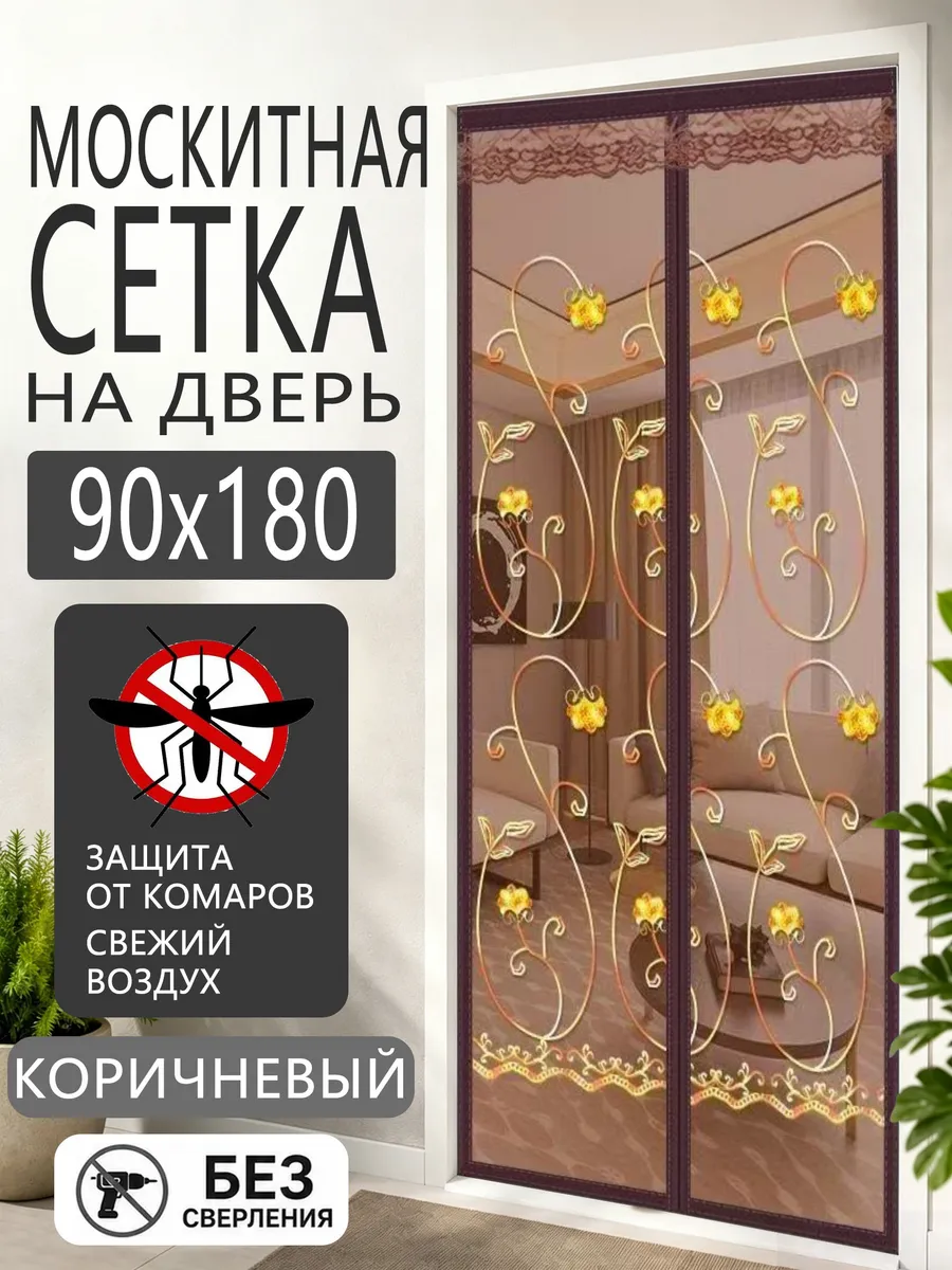 Москитная сетка на двери прочная, с магнитами 90x180