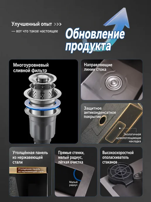 Мойка кухонная 45х40 с выдвижным смесителем, 45x40, фото 3
