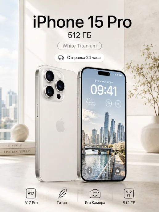 Смартфон Apple iPhone 15 Pro 512 ГБ, белый, фото 2