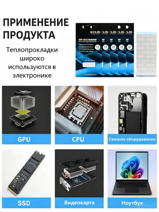 Термопрокладка GELID 12Вт мК 80×40×3.0 мм, для мощных ПК, 80x40, 12 Вт, фото 2