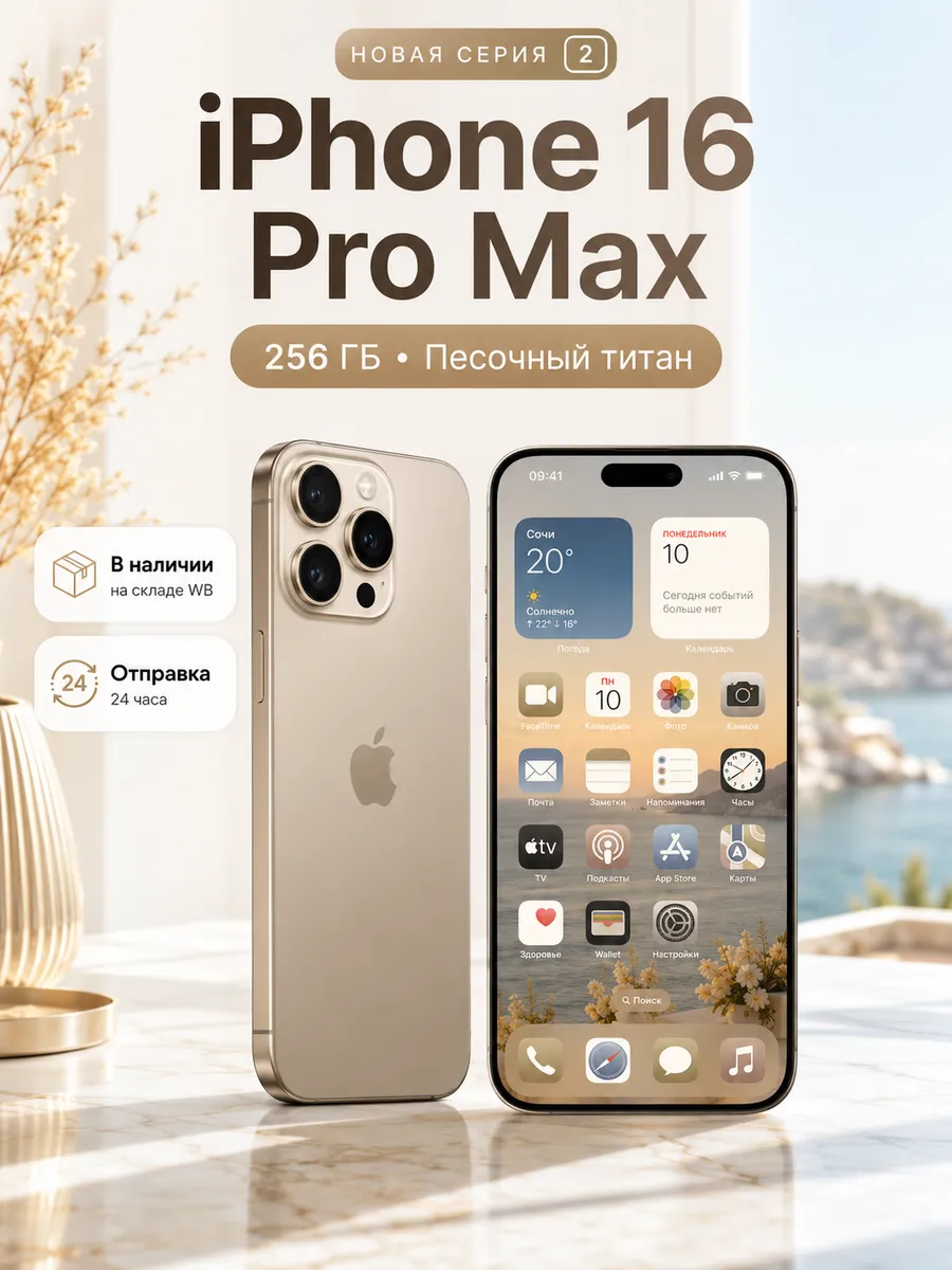Смартфон iPhone 16 Pro Max 256 Гб eSIM + SIM,Desert
