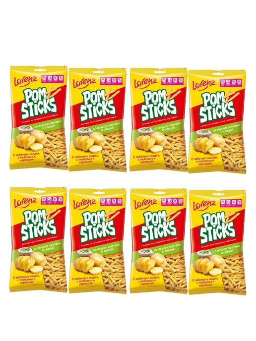 Pomsticks Чипсы картофельные со сметаной и специями, 8 шт по 100г, 8 шт, 100 г, фото 2