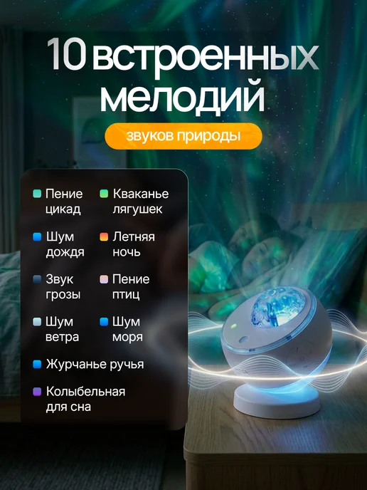 Атмосферно Ночник звездное небо проектор с белым шумом, белый, фото 3