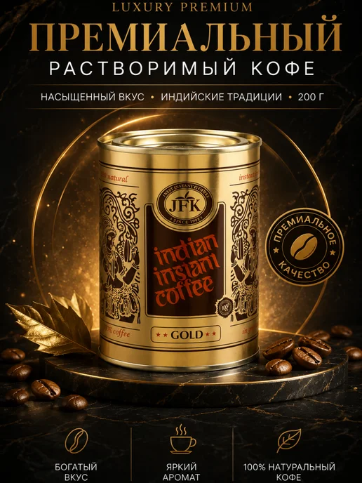 JFK India Кофе растворимый JFK Gold индийский натуральный 100 г, 200 г
