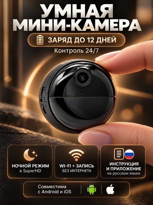 Inner Base Камера видеонаблюдения мини WI FI для дома, черный