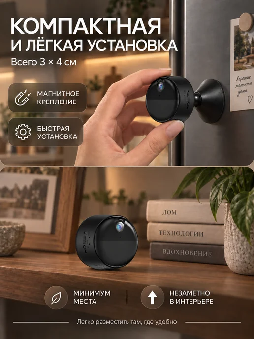 Inner Base Камера видеонаблюдения мини WI FI для дома, черный, фото 2
