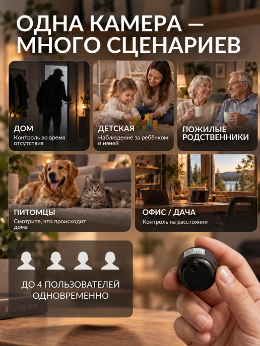 Inner Base Камера видеонаблюдения мини WI FI для дома, черный, фото 7