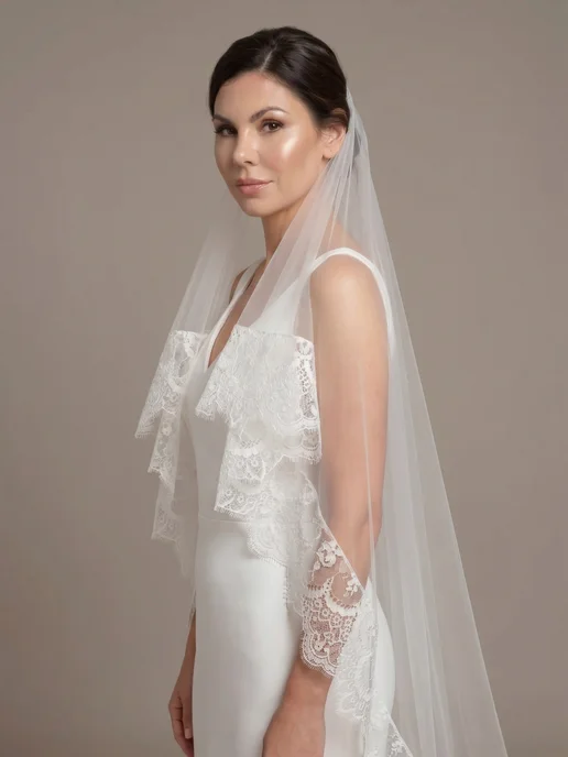 Фата испанка кружевная короткая, белый, фото 8