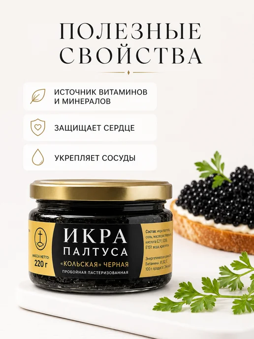 Вкусная икра Икра палтуса черная 220г морской деликатес, 220 г, фото 2