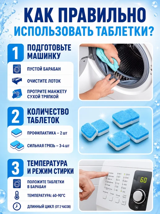 Таблетки очиститель для стиральной машины 24шт, 36 шт, фото 2