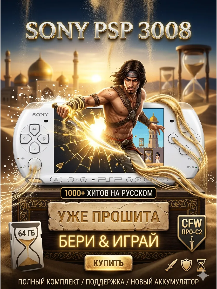 Sony игровые консоли Новая Sony PSP 3008 Slim 64Gb белая, 3020 ИГР