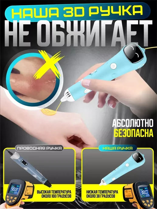Беспроводная 3D ручка с пластиком, синий, фото 5