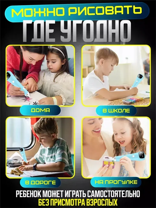 Беспроводная 3D ручка с пластиком, синий, фото 7