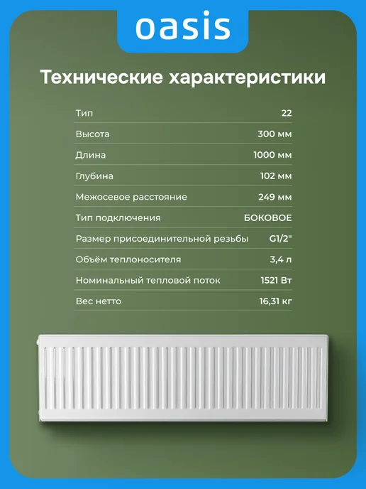Oasis Радиатор отопления стальной панельный Pro PB 22-3-10, вариант, фото 4
