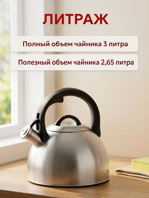 Astix Чайник для плиты со свистком 2.5л, 3 л, фото 4