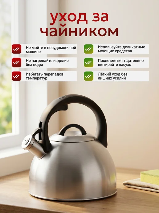 Astix Чайник для плиты со свистком 2.5л, 3 л, фото 5